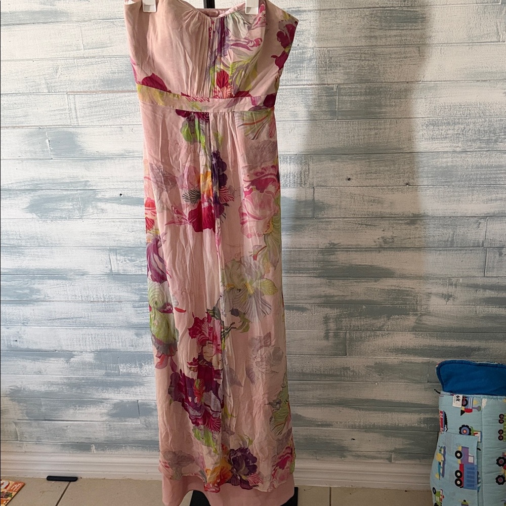 Ted Baker London Strapless Pink Floral Maxi Dress Size 2 Silk Blend Elegant